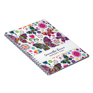 Colourful Retro Butterflies And Flowers Pattern Notebook