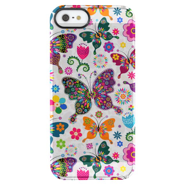 Colourful Retro Butterflies And Flowers Pattern Uncommon iPhone Case (Back)