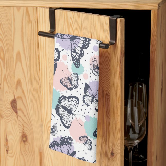 Colourful retro butterflies pattern. kitchen towel (Thirds Fold)