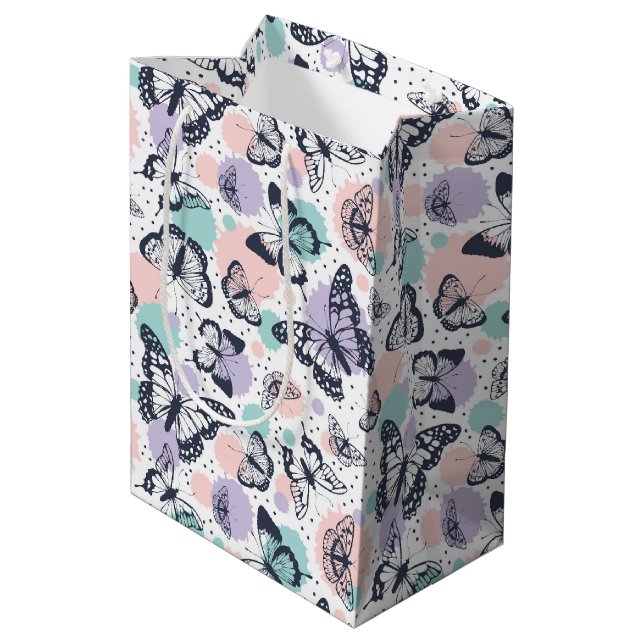 Colourful retro butterflies pattern medium gift bag (Back Angled)