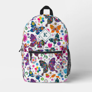 Colourful Retro Butterflies Pattern on White Printed Backpack