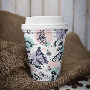 Colourful retro butterflies pattern. paper cups