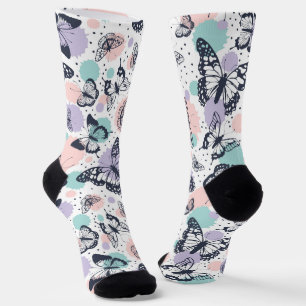 Colourful retro butterflies pattern. socks