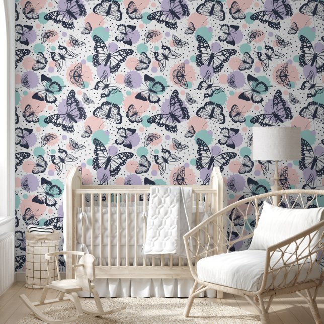 Colourful retro butterflies pattern. wallpaper (Kids)