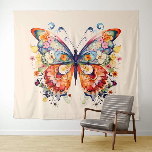 Colourful Retro Butterfly Tapestry (In Situ (Horizontal))