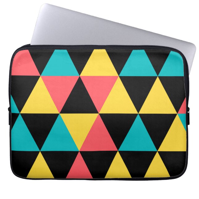 Colourful, retro cheerful geometric graphic patter laptop sleeve (Front)
