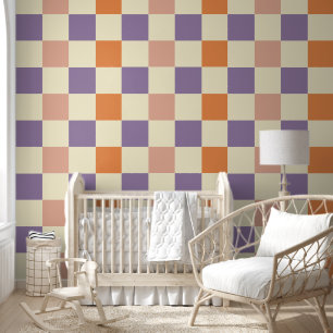 Colourful Retro Chequerboard Pattern Wallpaper
