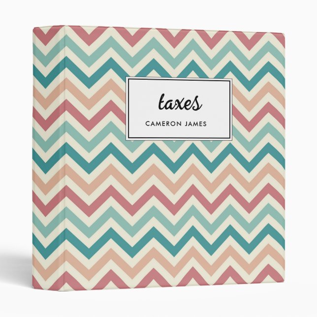 Colourful Retro Chevron Pattern Personalized Binder (Front/Spine)