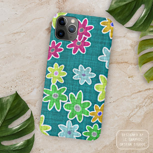 Colourful Retro Chic Faux Floral Textile Pattern iPhone 15 Pro Max Case