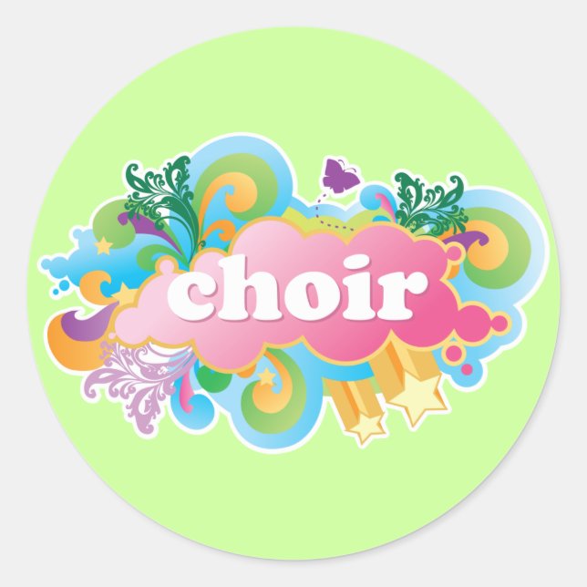 Colourful Retro Choir Design Gift Classic Round Sticker (Front)