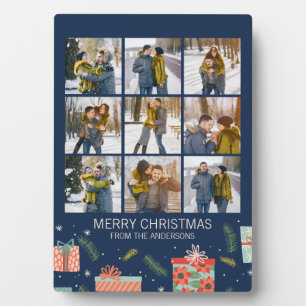Colourful Retro Christmas Gift Box 9 Photo Plaque