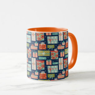 Colourful Retro Christmas Gift Box Holiday Mug