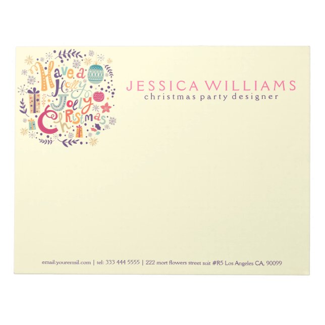 Colourful Retro Christmas Wreath Text Design Notepad (Front)