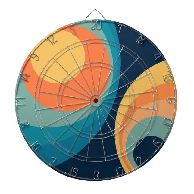 Colourful retro circles design dartboard (Front)