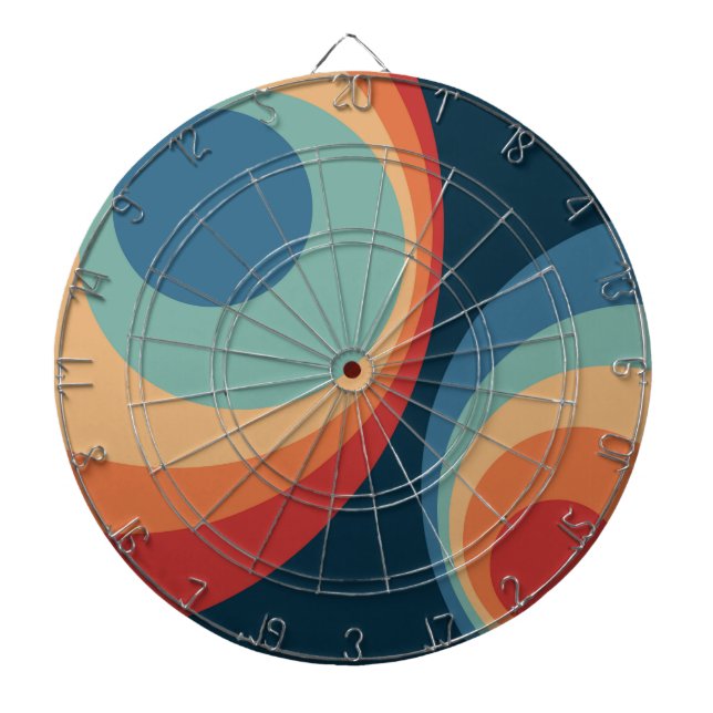 Colourful retro circles design dartboard (Front)