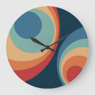 Colourful retro circles design large clock