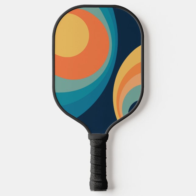 Colourful retro circles design pickleball paddle (Front)