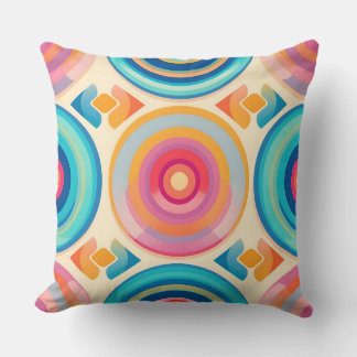 Colourful Retro Circles Pattern.Modern Outdoor Throw Pillow