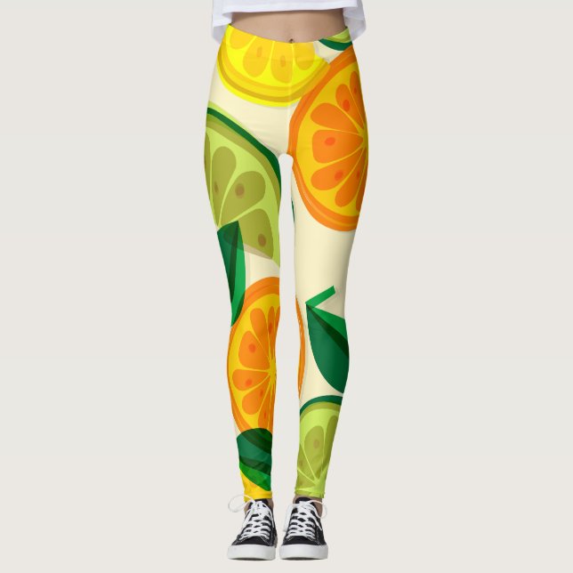 Colourful retro Citrus l Orange l Yellow l Green Leggings (Front)