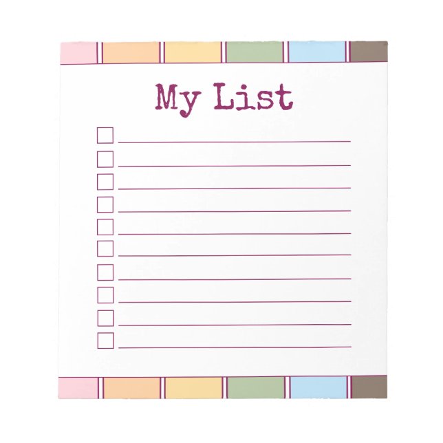 Colourful Retro Custom Checklist Lined Notepad (Front)