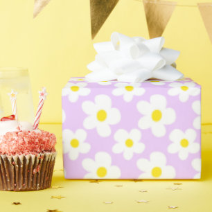 Colourful Retro Daisy Floral Lavender Wrapping Paper