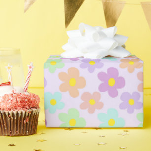 Colourful Retro Daisy Floral Lavender Wrapping Paper