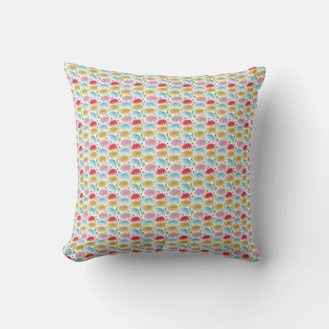 Colourful Retro Daisy Floral Pattern Whimsical  Throw Pillow (Front)