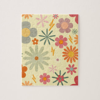 Colourful Retro Daisy Flowers jigsaw Puzzle