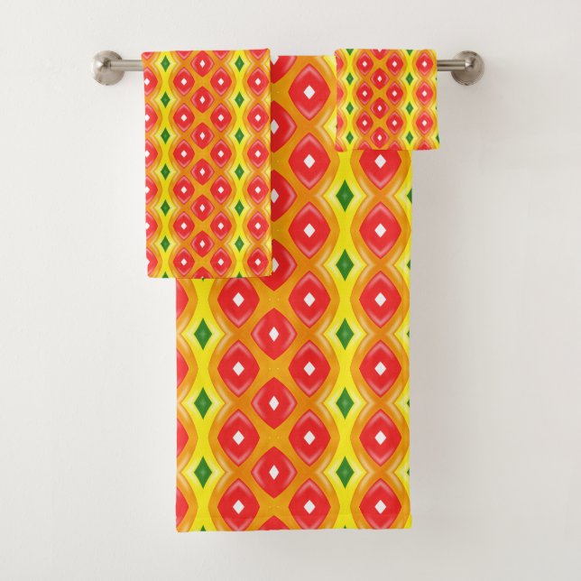 Colourful retro diamond stripes pattern bath towel set (Insitu)