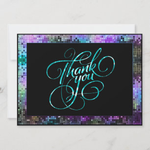 Colourful Retro Disco Glitter Thank You Card