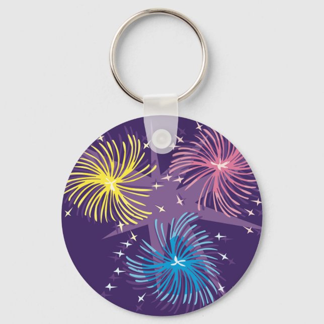 Colourful Retro Fireworks Burst Keychain (Front)
