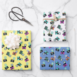 Colourful Retro Flash Camera Pattern  Wrapping Paper Sheet