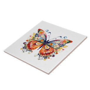 Colourful retro floral butterfly tile