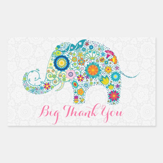 Colourful Retro Floral Elephant 2 & Black Damasks Sticker (Front)