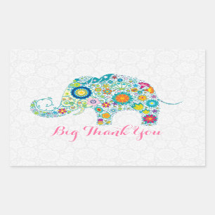Colourful Retro Floral Elephant 2 & Black Damasks Sticker