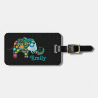 Colourful Retro Floral Elephant Black Damasks