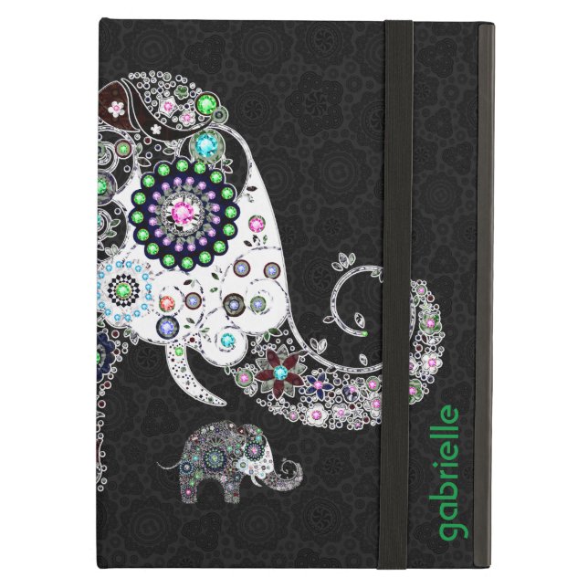 Colourful Retro Floral Elephant & Diamonds 2 Cover For iPad Air (Front Closed)