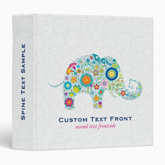 Colourful Retro Floral Elephant & White Damasks Binder (Front/Spine)