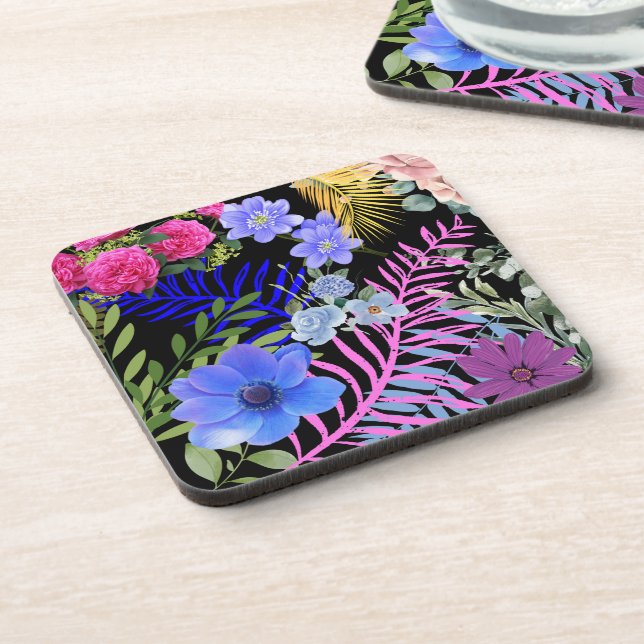 Colourful Retro Floral Fern Bontanical Foliage Coaster (Left Side)