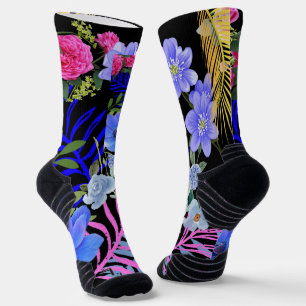 Colourful Retro Floral Fern Bontanical Foliage  Socks