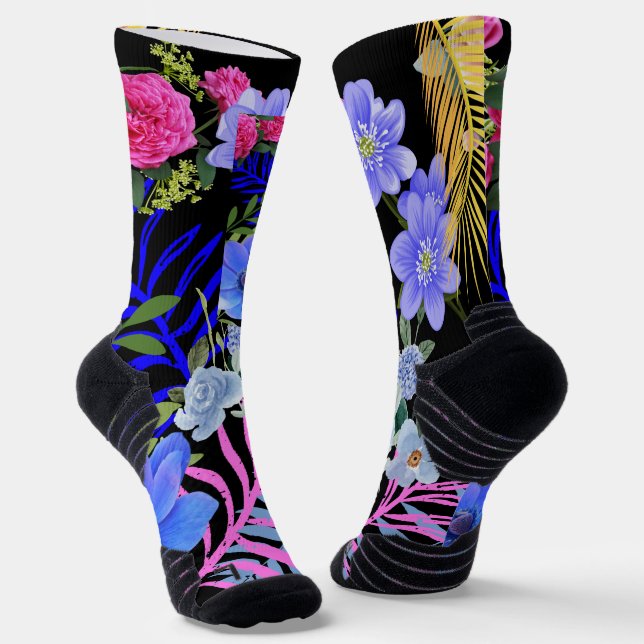 Colourful Retro Floral Fern Bontanical Foliage  Socks (Angled)