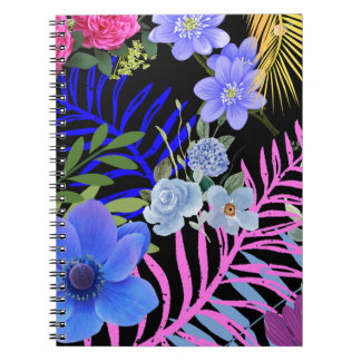 Colourful Retro Floral Fern Botanical Foliage  Notebook