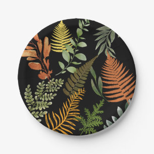 Colourful Retro Floral Fern Botanical Foliage Paper Plate