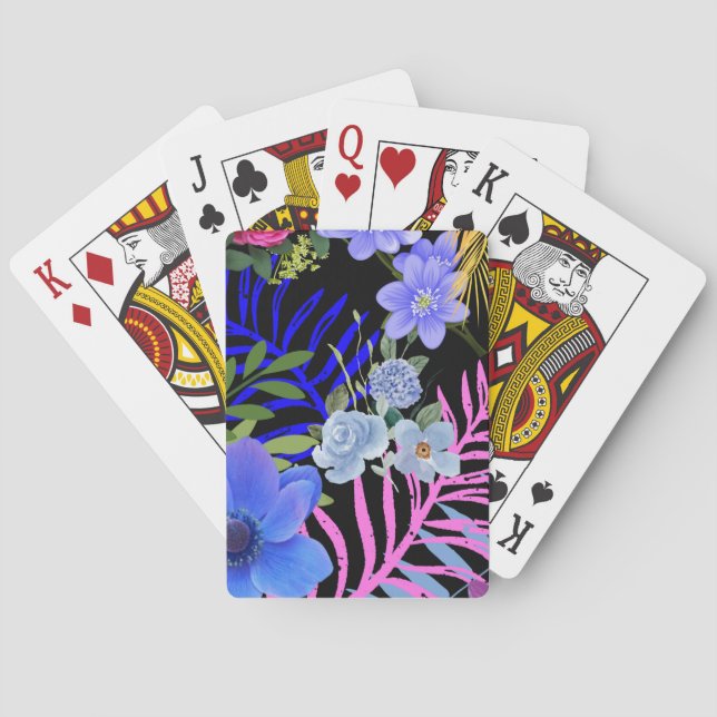 Colourful Retro Floral Fern Botanical Foliage  Playing Cards (Back)