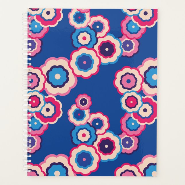 Colourful Retro Floral Flower Power pattern Planner (Front)