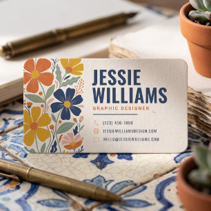 Colourful Retro Floral Modern Business Card