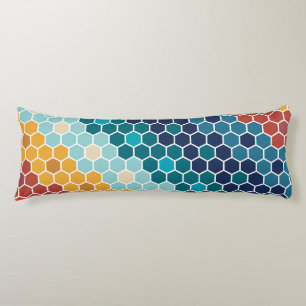 Colourful Retro Floral Mosaic Hexagon Pattern Body Pillow