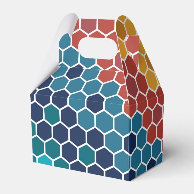 Colourful Retro Floral Mosaic Hexagon Pattern Favor Box (Front Side)