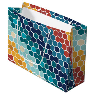 Colourful Retro Floral Mosaic Hexagon Pattern Large Gift Bag