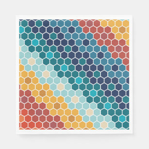 Colourful Retro Floral Mosaic Hexagon Pattern Napkin